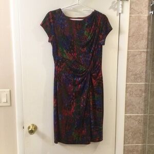 Ellen Tracy  Flattering  Front  Twist  Jersey Dress 8 Geometric Abstract Print
